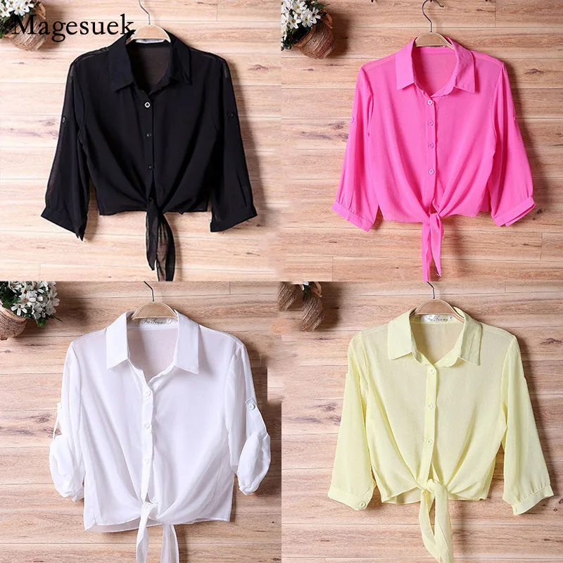

2022 Summer Buttoned Up Women's Coat Half Sleeve Thin Short Sleeve Chiffon Shirt Female Sun Protection All-match Cardigan 13556