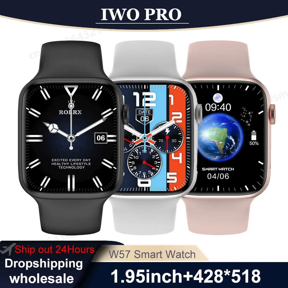 

1-10pcs Wholesale IWO W57 Men Smart Watch 1.95'' Passlock Bluetooth Calls NFC SIRI Custom Watch Face For Dropshipping For Huawe