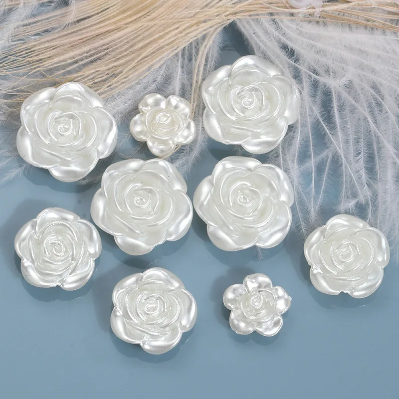 

50pcs/bag ABS Pearl Camellia Jewelry Button Accessory Material Can Hand Sewn Clothing Diy Decorative Loose Beads