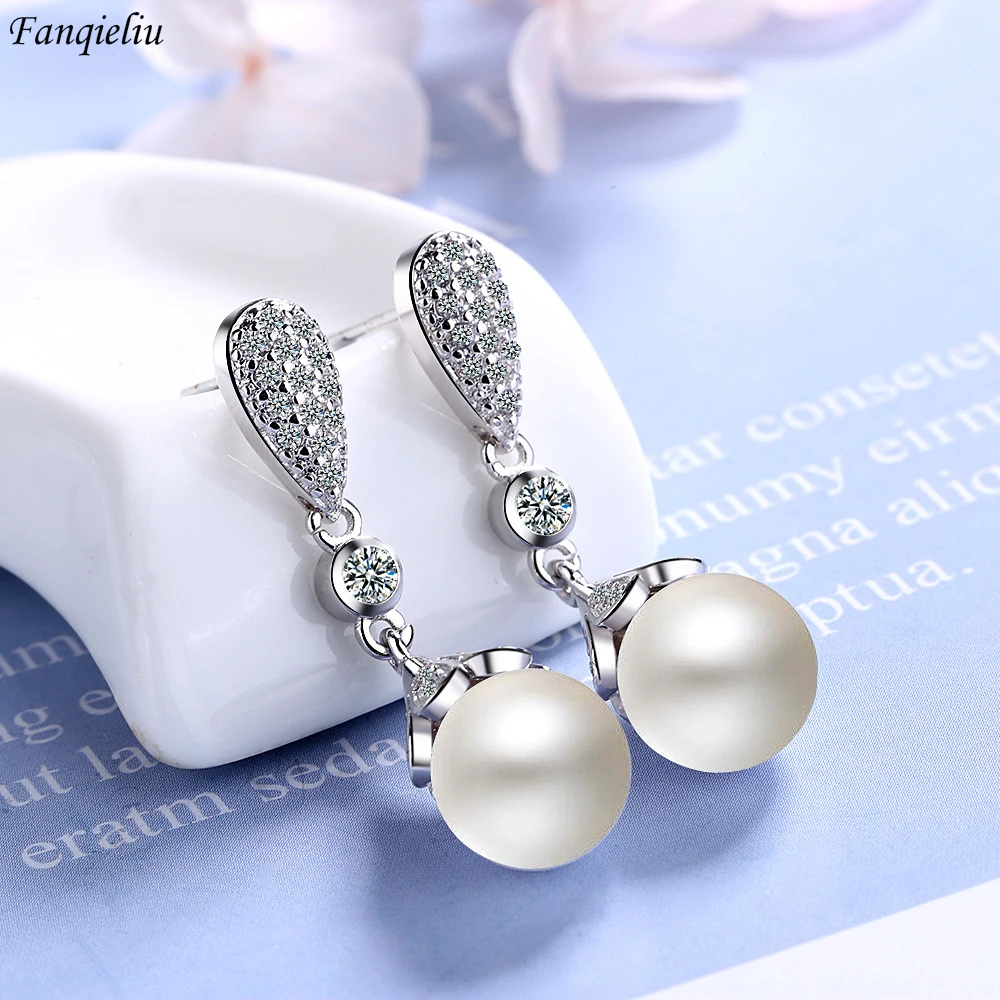 

Fanqieliu Stamp 925 Silver Needle Luxury Zircon Pearl Drop Earrings For Women Trendy Jewelry Girl Gift New FQL21079