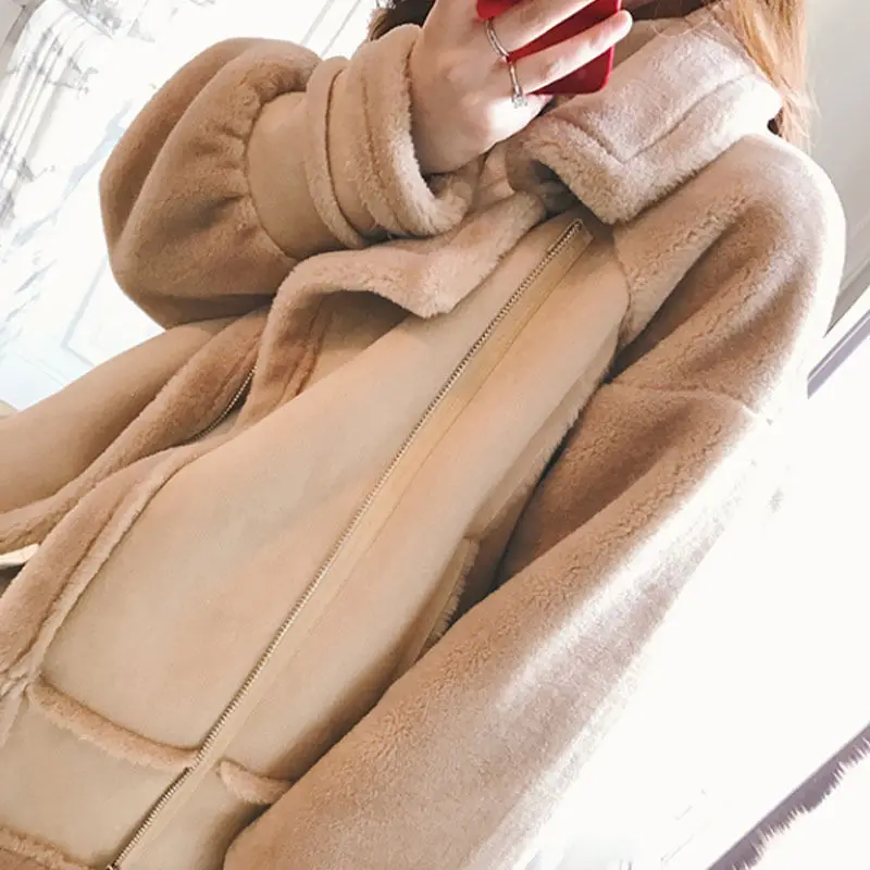 Autumn and winter cashmere sheepskin coat women's 2022 new fur one-piece h thickened Jacket Women's casual warm coat brown