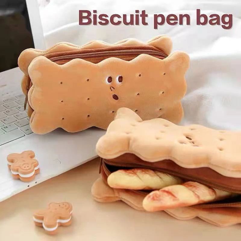 

Pencil Box Biscuit Shape Plush Cookies Pencil Bag Simple Large-capacity Cute Cookies Stationery Box Student Gift Pensil Case