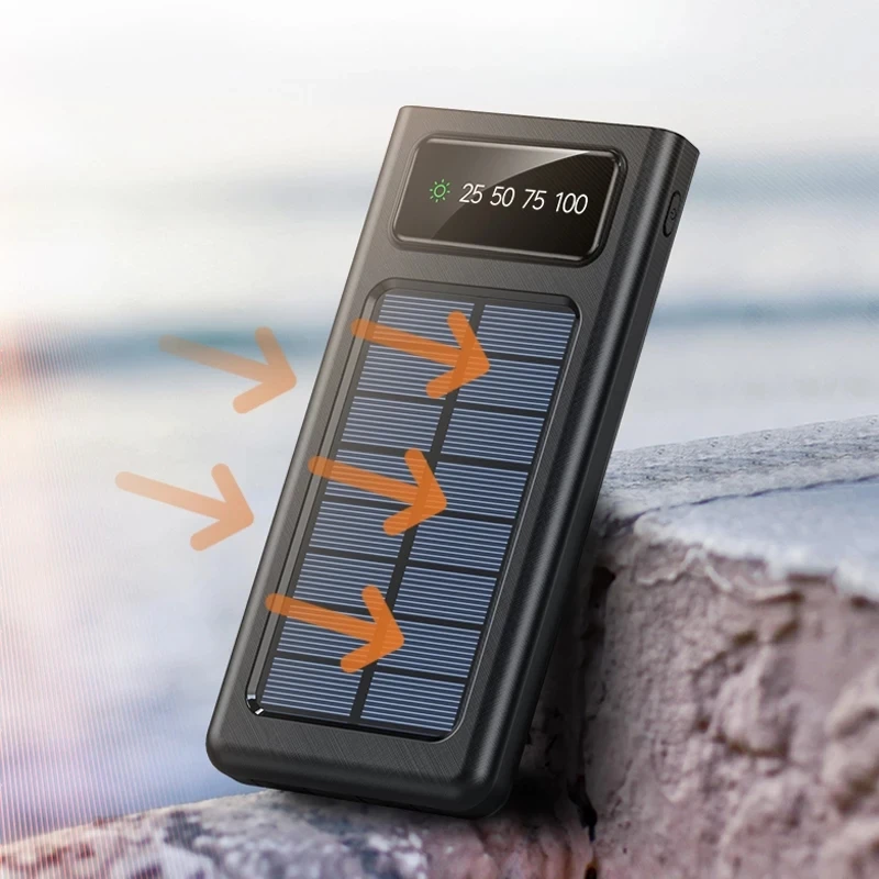 Top Solar Power Bank Встроенные кабели 50000 мАч Солнечное зарядное устройство 2 USB-порта