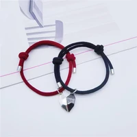 2pcs love heart magnets bracelets for couple braided heart puzzle matching paired bracelet for women men friendship jewelry gift