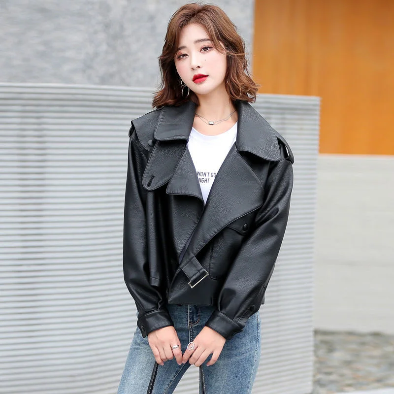 2022 spring and autumn women's simulation leather jacket new fashion leather bomber jacket ladies sheepskin jacket