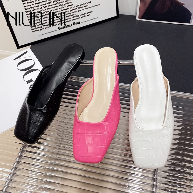 

Женские шлепанцы на плоской подошве с квадратным носком; Летние однотонные шлепанцы без застежки; Mueller; Женские пляжные туфли-лодочки из искусственной кожи