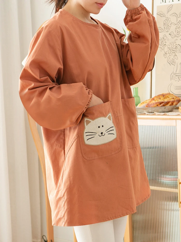 

Фартук с длинным рукавом для мужчин и женщин, милый корейский Фартук из хлопка, защита от загрязнений, рабочая одежда для дома, для кухни и дома