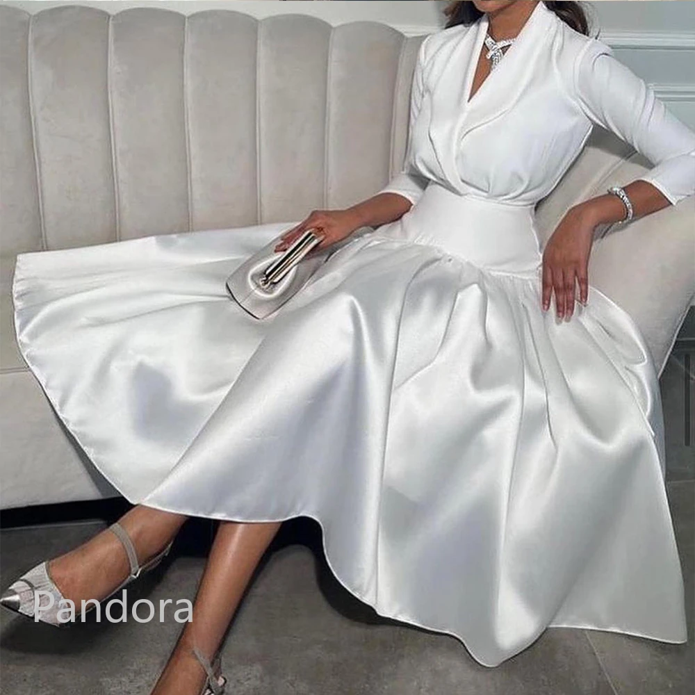 Женское ТРАПЕЦИЕВИДНОЕ ПЛАТЬЕ Pandora белое длинное платье до щиколотки с V-образным