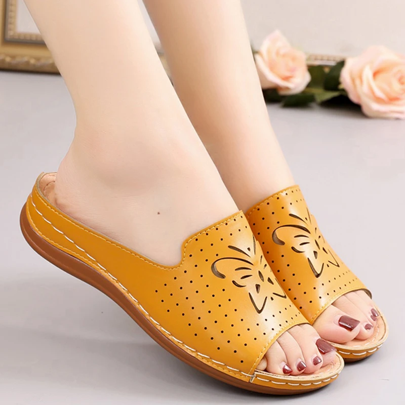 

Women Summer Sandals Ladies 2022 New Outdoor Walking Retro Slip on Female Embroidery Hollow Out Flowers Slipper Zapatillas Mujer