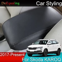 for skoda karoq 2022 2021 2020 2019 2018 2017 car armrest console cover cushion support box top matte liner mat case accessories
