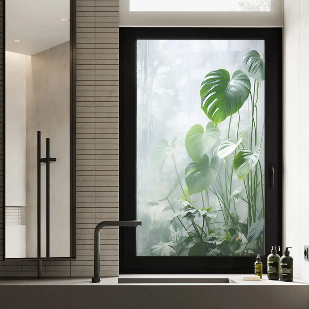 

Статичная плёнка для окон ПВХ с рисунком листьев