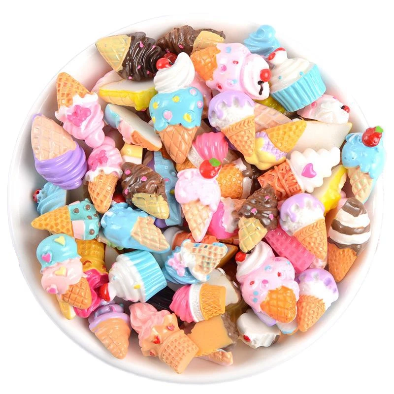 

10PCS Cartoon Ice Cream Material 3D Resin Flat Back Phone Case Decor Hairpin Nail DIY Accessories Doll House Decoration Material