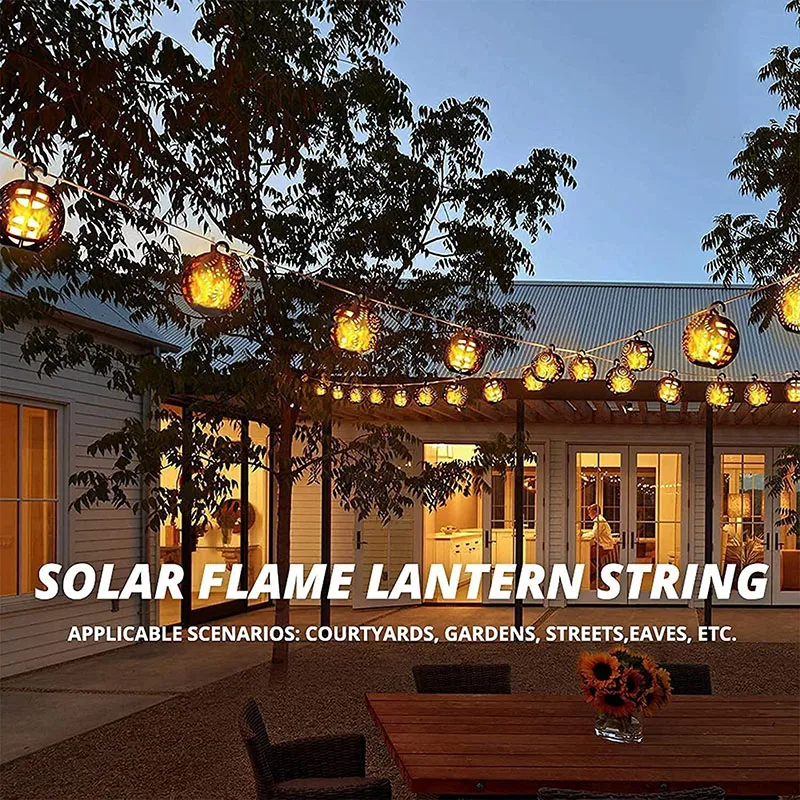 

Outdoor Solar Light 8/10 Flashing Flame Effect Hanging String Lights Waterproof Garden Patio Fence Christmas Decorations