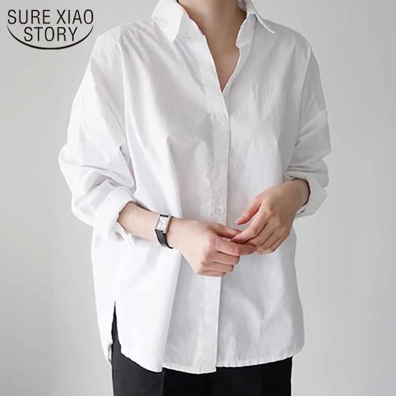 

Korean Chic Blouse Women White Shirts Ladies Cotton Casual Loose Split Long Sleeve Tops Autumn Office Lady Elegant Blouses 12650