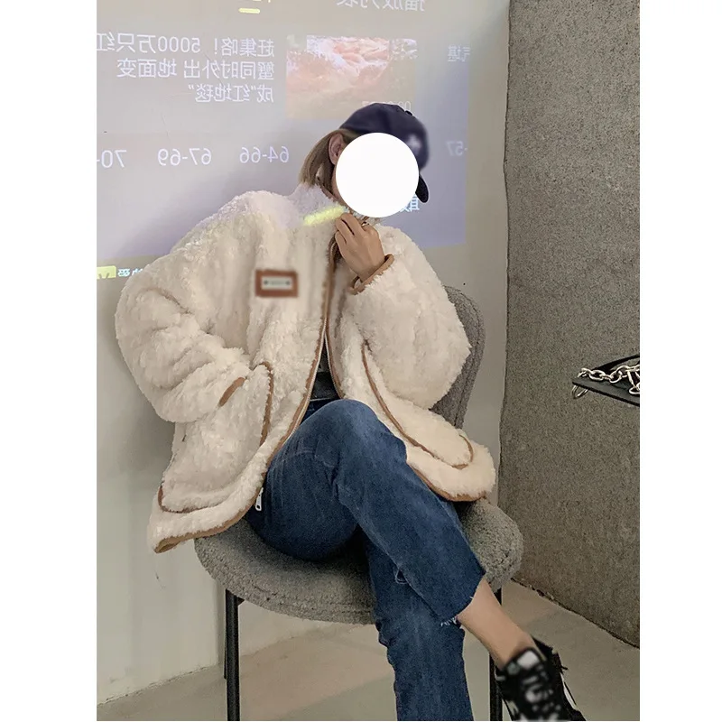 Winter Lamb Velvet Jacket Women's Furry Fur and Fur In One Fashion Thick Plus Velvet Lamb's Wool Jacket Women's Cotton Jacket