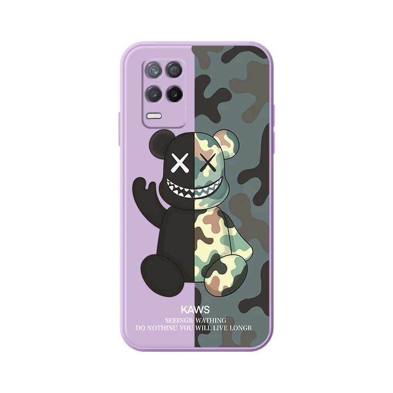 fashion violent bear phone case for oppo realme 8 7 6 5 pro 7i c2 c11 c12 c15 c20 c21 v11 v15 x x50 square liquid silicone cover free global shipping