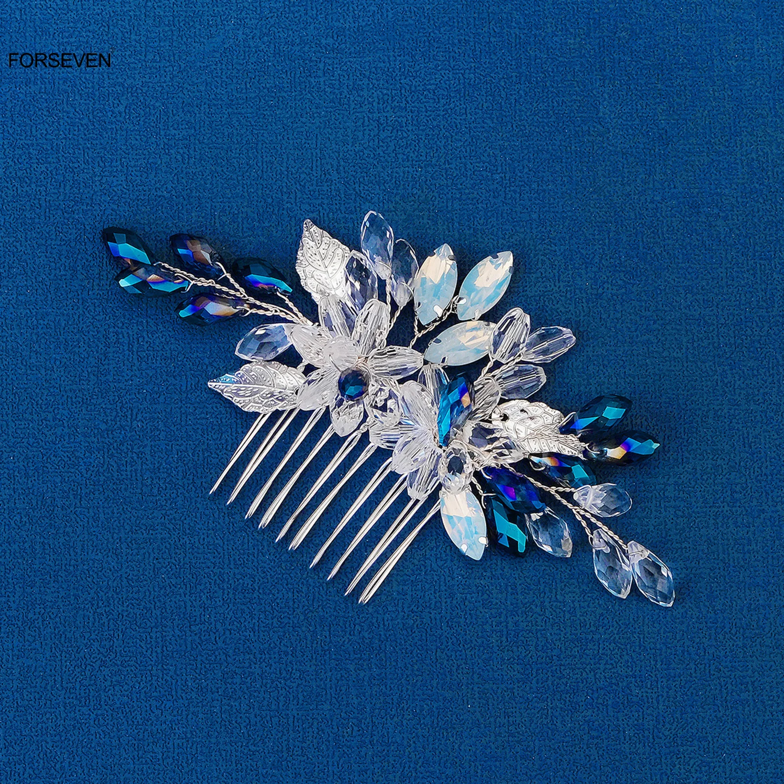Crystal Wedding Hair Combs Silver Color Metal Leaf Headpiece Sparkly Rhinestone Headpiece For Bride Hair Jewelry