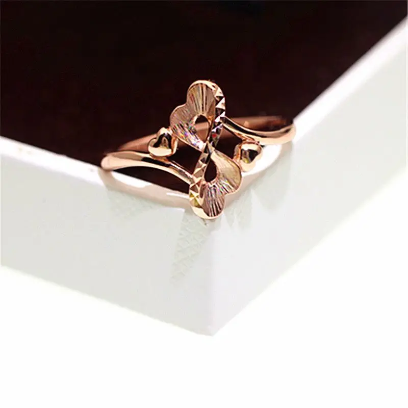 Женское кольцо из розового золота 585 пробы, с двойным сердцем