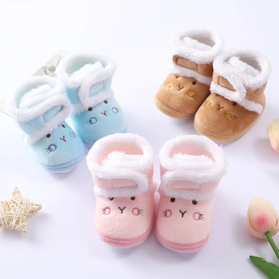 

2023 Newborn Prewalker Infant Christmas Fleece Winter Baby Boots Girls Warm Cozy Soft Sole Booties Kids Crib Shoes 3-12 Months