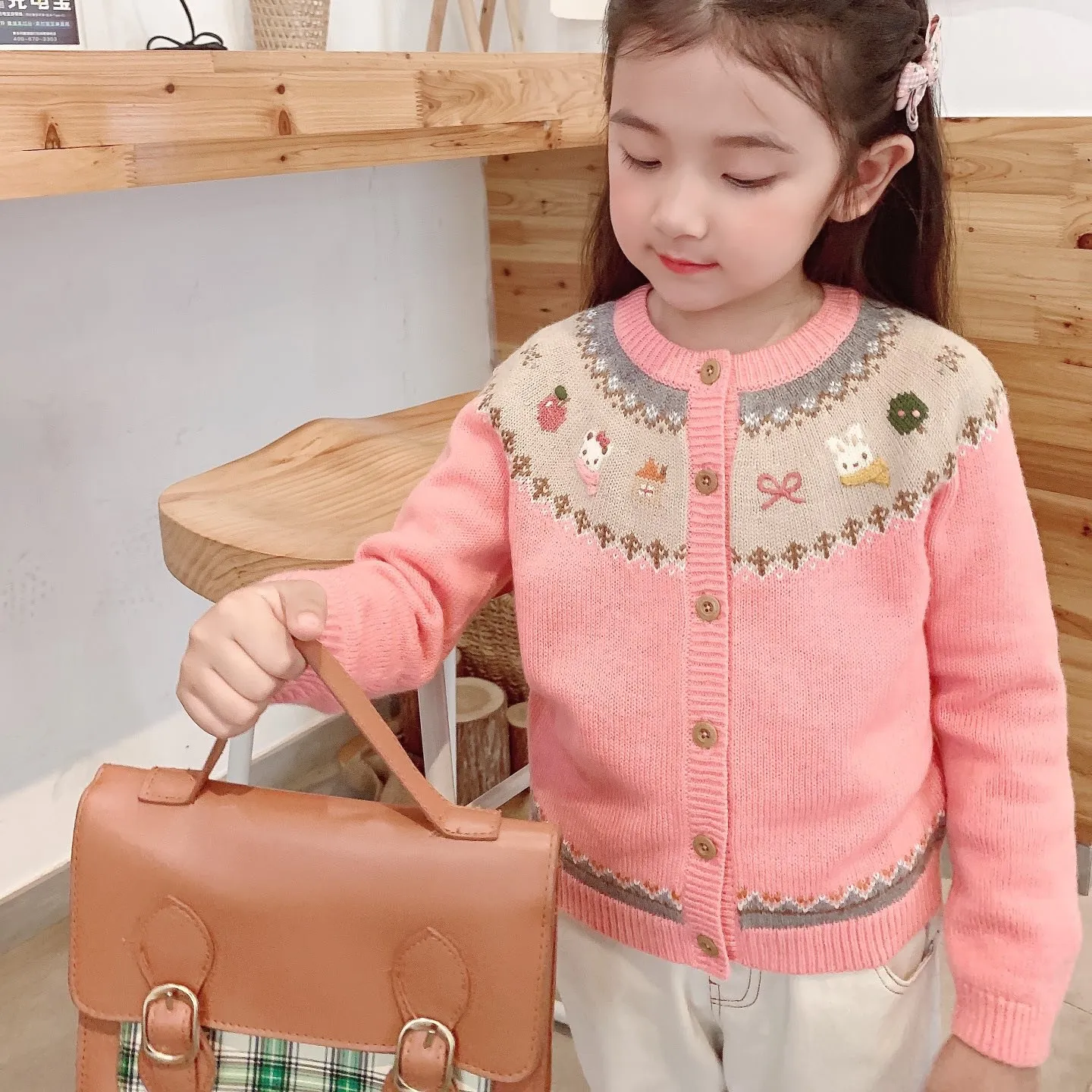 baby cardigan 95% wool 5% cashmere girls sweater knitted jacket handmade cartoon bunny pattern embroidery coat