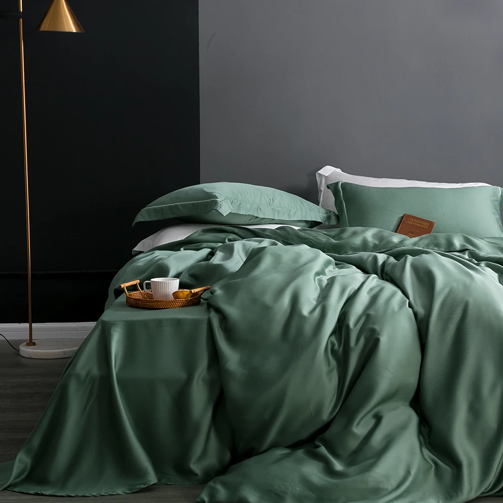 

Liv-Esthete Noble Dark Green100% Silk Bedding Set Silk Healthy Duvet Cover Flat Sheet Pillowcace Queen King Adult Bed Linen Set