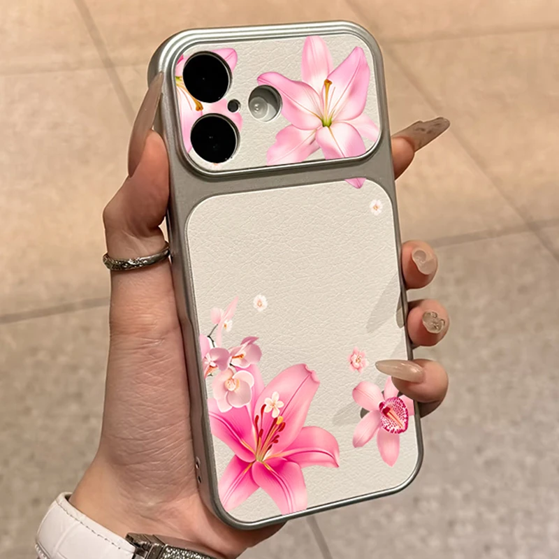 Фото Роскошный розовый чехол с цветочным узором и текстурой кожи для Samsung Galaxy S26 S25FE S24 Ultra S23 S22 S21 A17 A37 A57 A56 A55 A54 A26 A25 №1