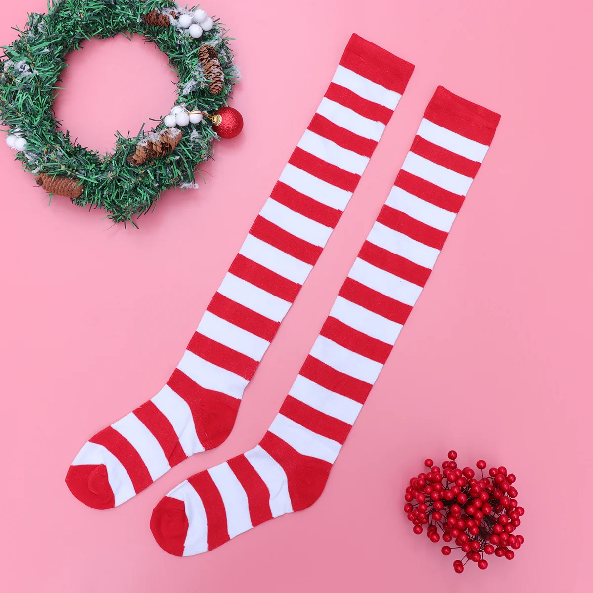 

1 Pair Long Striped Socks Christmas Over Knee High Stockings for Xmas Holiday Party Costumes Props