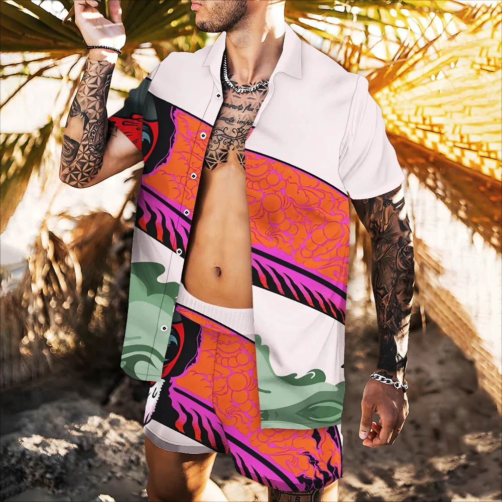 

Летняя рубашка в стиле Харадзюку, с коротким рукавом и цветочным принтом, гавайская пляжная модная трендовая свободная тонкая парная рубаш...