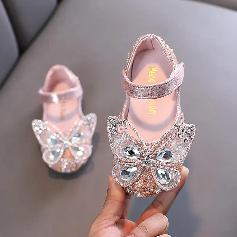 

Girls' Princess Leather Shoes Spring New Sequins Rhinestone Bow Single Shoes Fashion Performance Dance Shoes