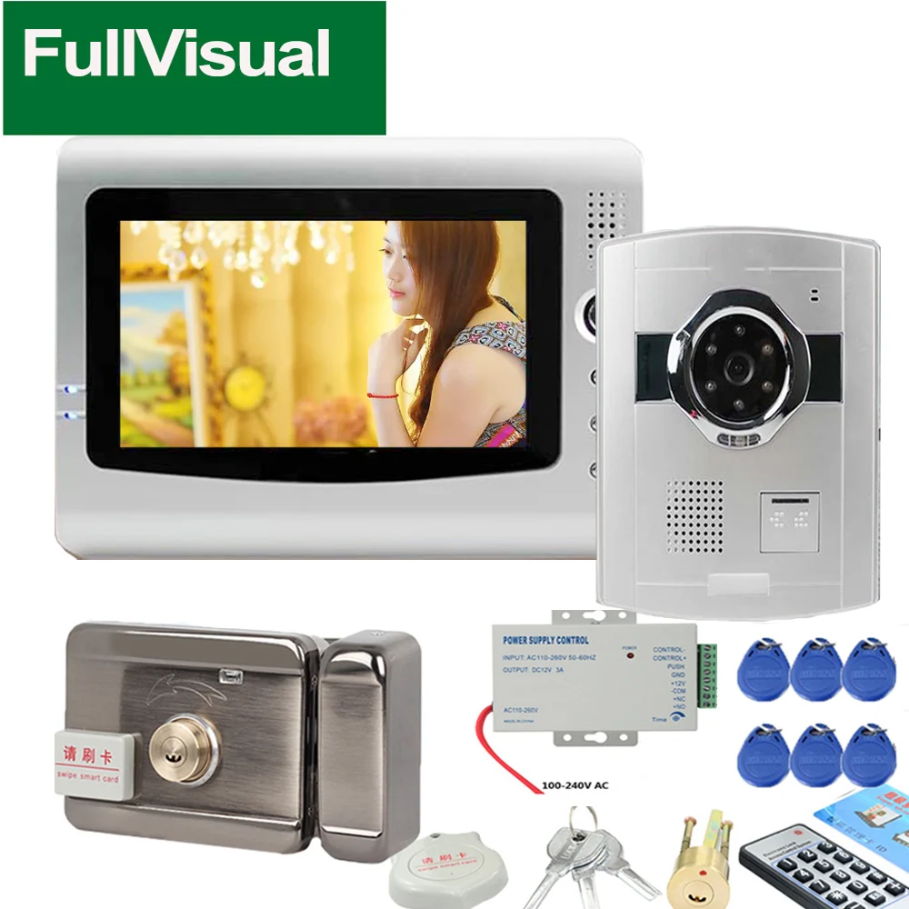 

Fullvisual 7 Inch Color Video Door Phone Intercom System With Lock Video Intercom Doorbell with Camera Wide Angle 120 Talk