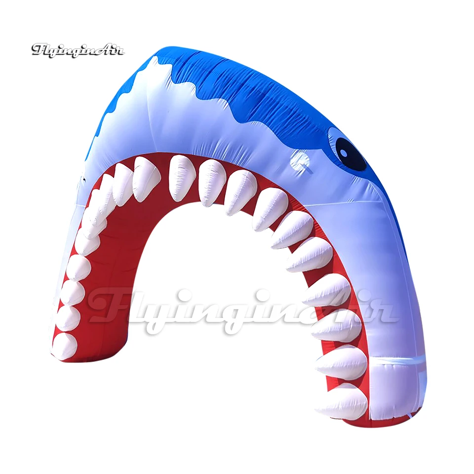 

Outdoor Inflatable Shark Archway Cartoon Sea Animal Tunnel Blow Up Blue Shark Head Arch For Entrance Door Decoration