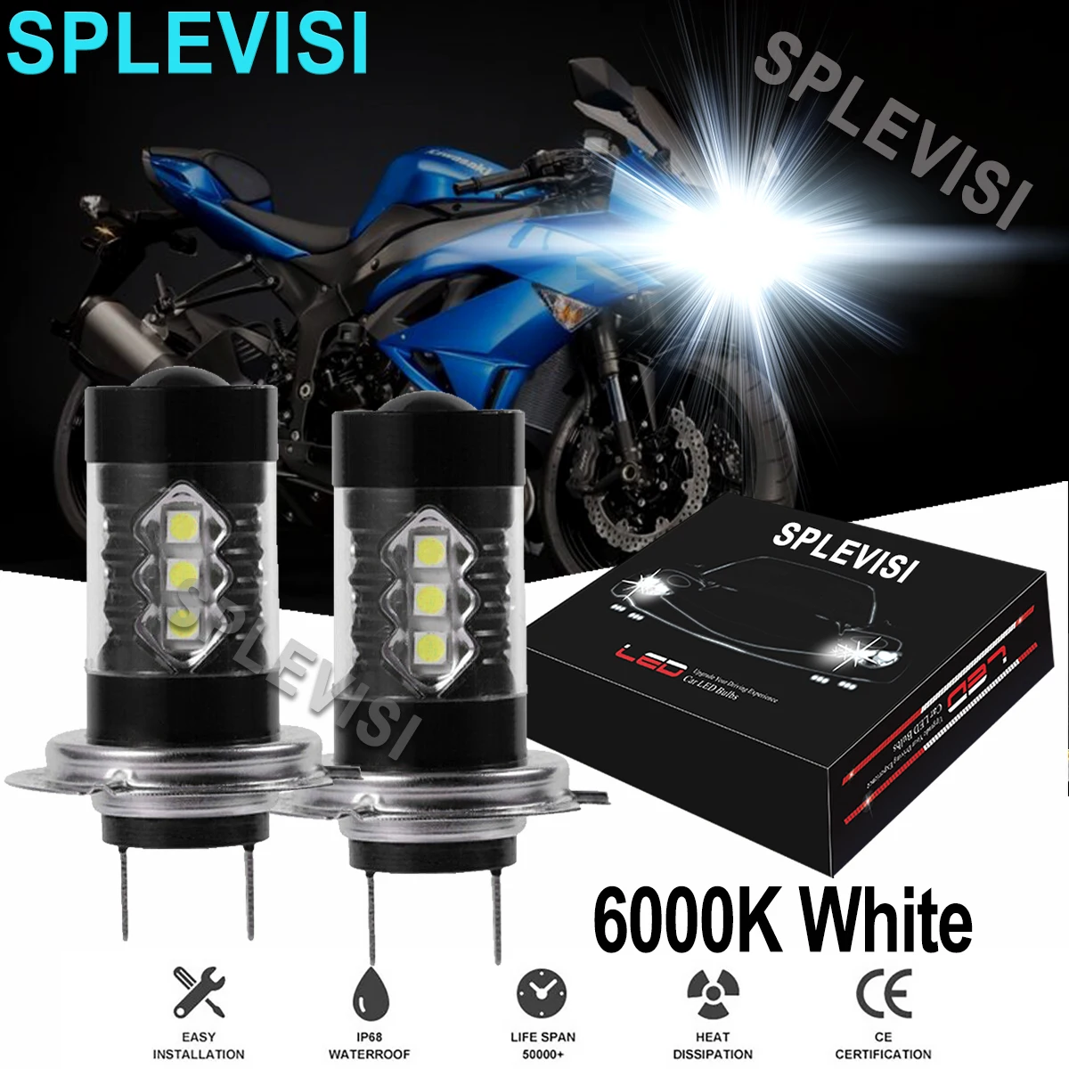 

2PCS 6000K Pure White 80W LED Headlights For Kawasaki Ninja ZX6R ZX636C 2003-2005 2006 ZX636E 2013 2014ZX6R ZX636F ABS 2013-2015