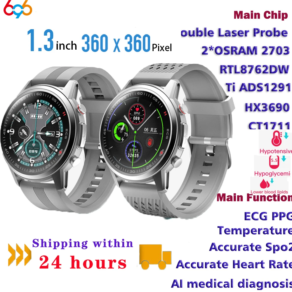 

Professional Health Smart Watch Ti Chip Treat Three High Man Double Laser Spo2 ECG PPG Body Temperature Thermometer Smart Watch