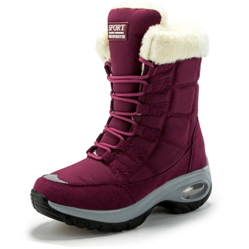 Women Platform Ankle Boots Winter Keep Warm Wedges Snow Boots Plush Waterproof Ladies Mid-Calf Comfortable Booties Botines Mujer