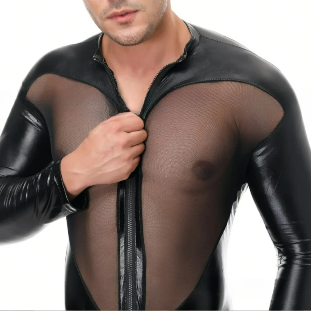 Mens Underwear  Catsuit One-piece Bodysuit Breathable Mesh  Solid Temptation Party Role Dressing Flirting Teasing Fun Lingerie