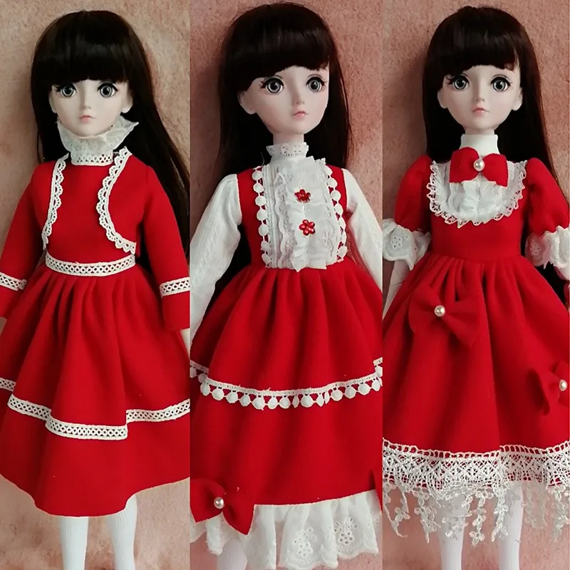 

BJD Clothes Red Cotton Material Christmas Party Princess Dress 60cm For 1/3 BJD SD DD Clothes Doll Accessories