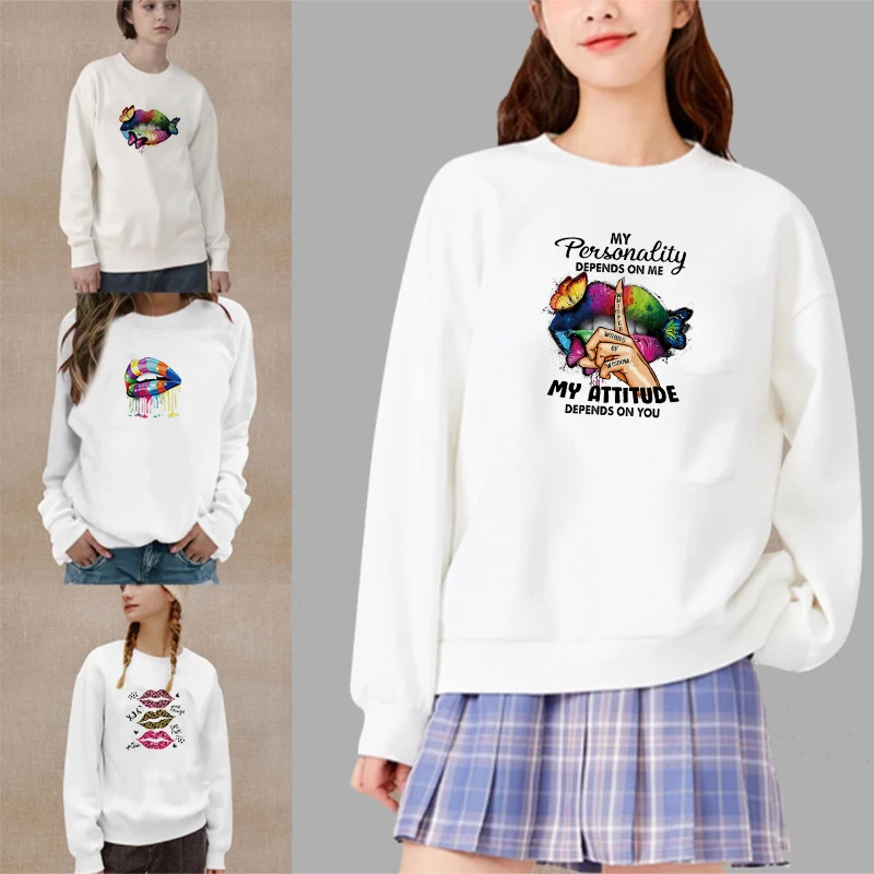 

Women Pullover Fashion Sweatshirt Sexy Lips Printing Casual Female Round Neck Clothing Clothes for Women Urban Harajuku Kawaii