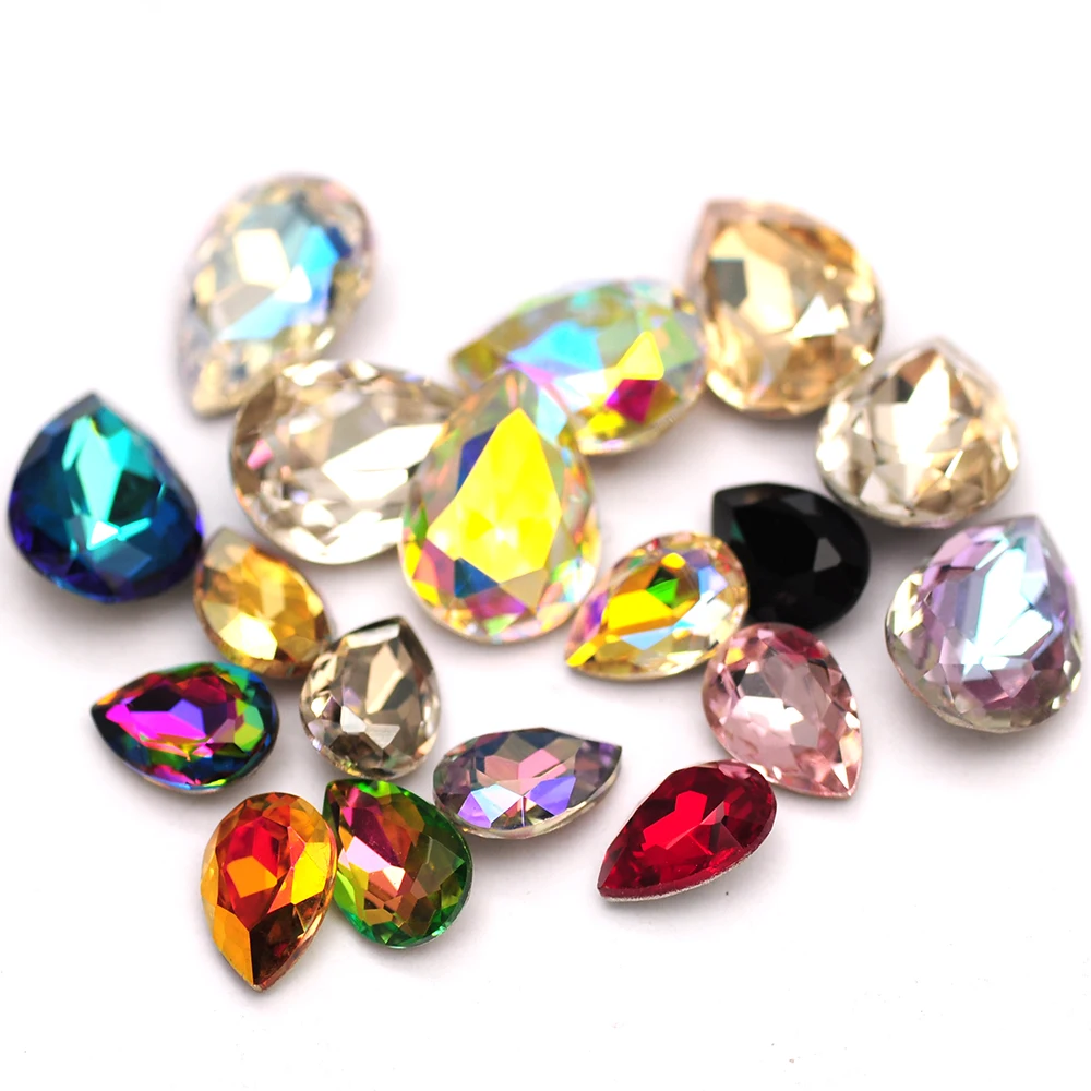 

K9 21PCS Crystal Drop Pear Strass with Setting Rhinestones Sew On Glass Stones DIY Garment Jewelry Ring Pendant Dress