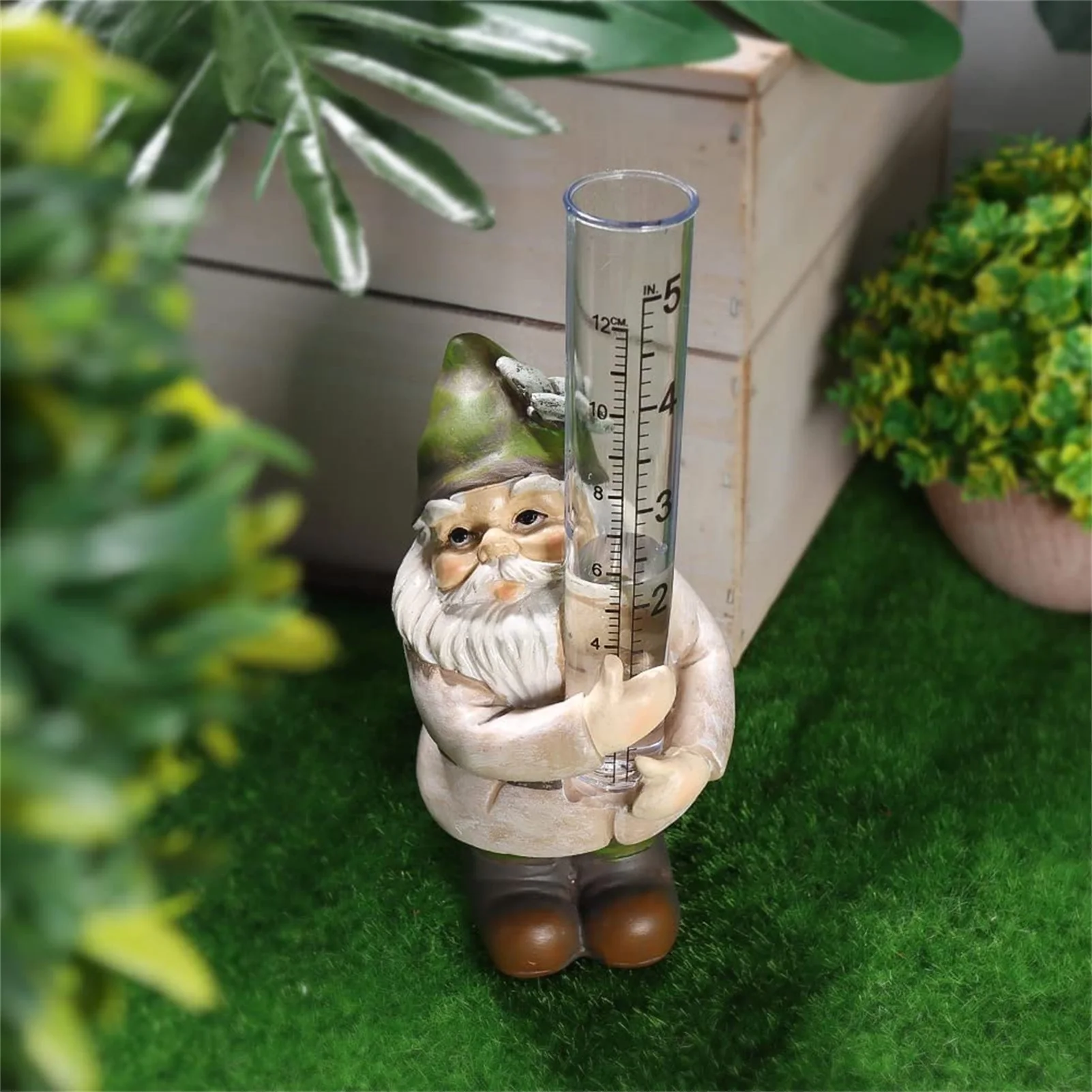 

Garden Gnome Rain Gauge Exquisite Durable Resin Rain Resistant Water Gauge Gnome Elf Ornaments Figurines Crafts Decorations