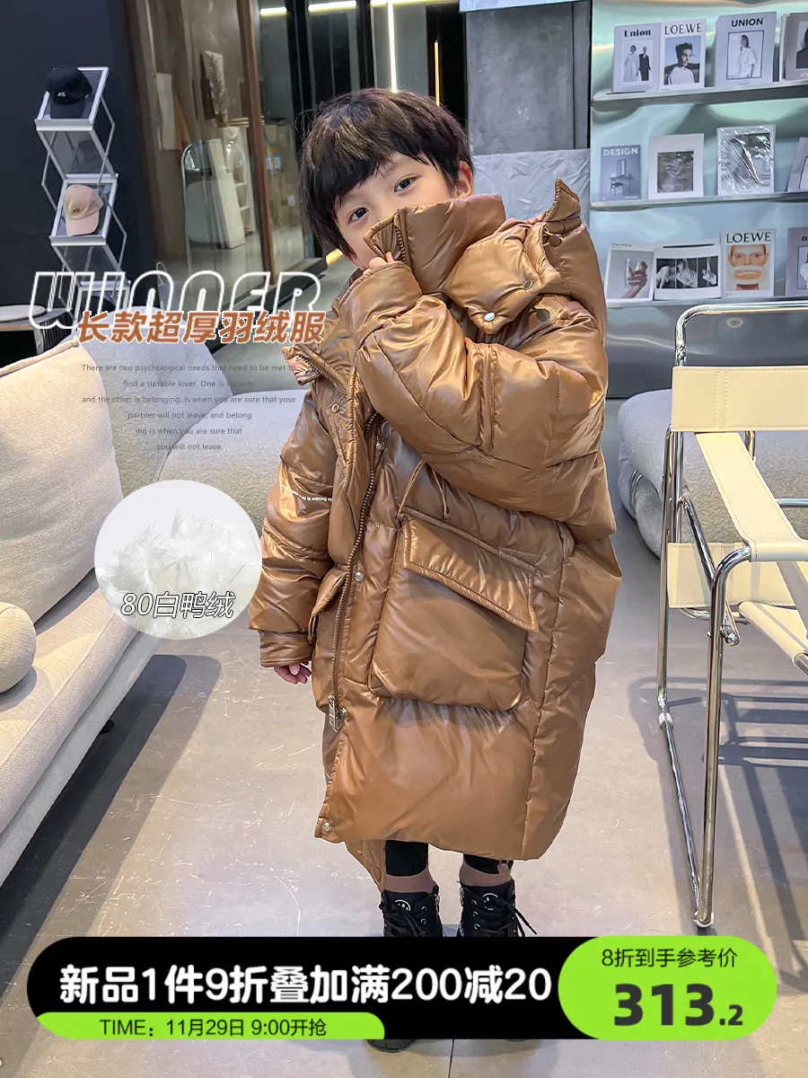 

Детская одежда BB, детская длинная пуховая куртка с капюшоном, корейское модное пальто для мальчиков, новинка зимы 2022, для детей среднего и большого размера