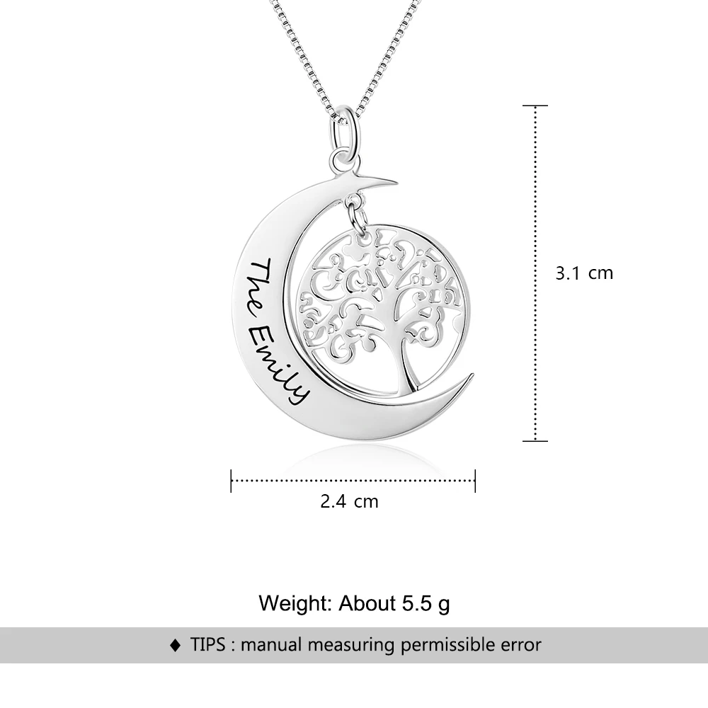 Ожерелье с гравировкой имени в форме Луны Жизни дерева подвески из искусственной