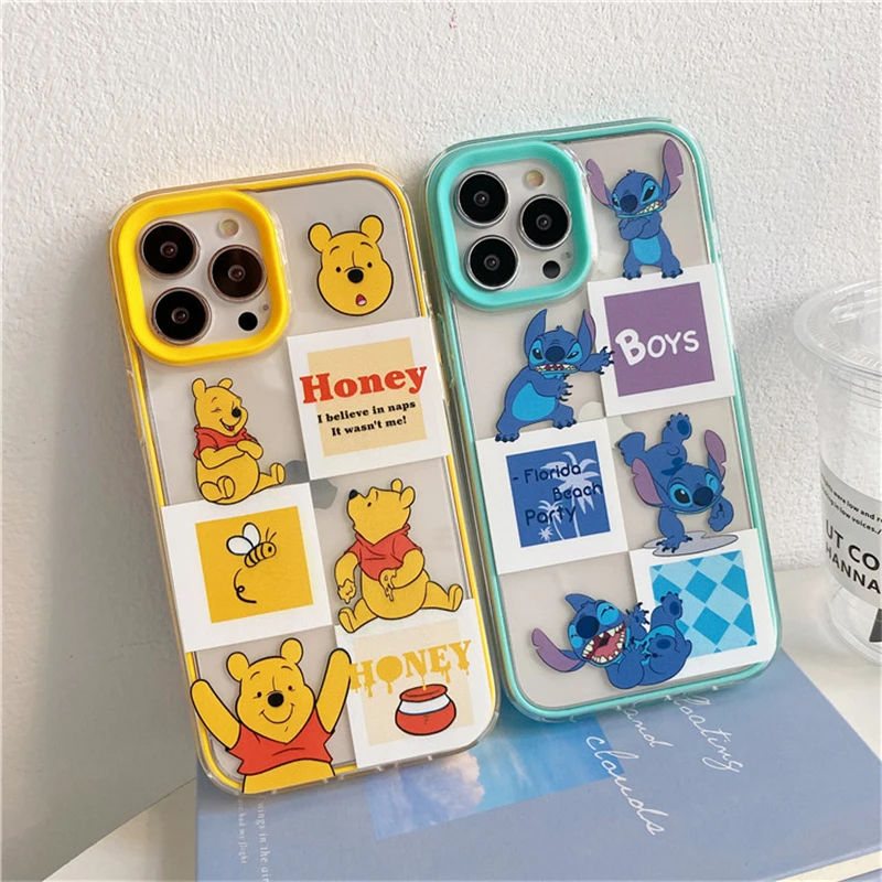 

Disney Stitch Winnie the Pooh Phone Case iPhone 14 13 12 11 iPhone Pro Max Cute All Inclusive Fall Prevention Protective Cover