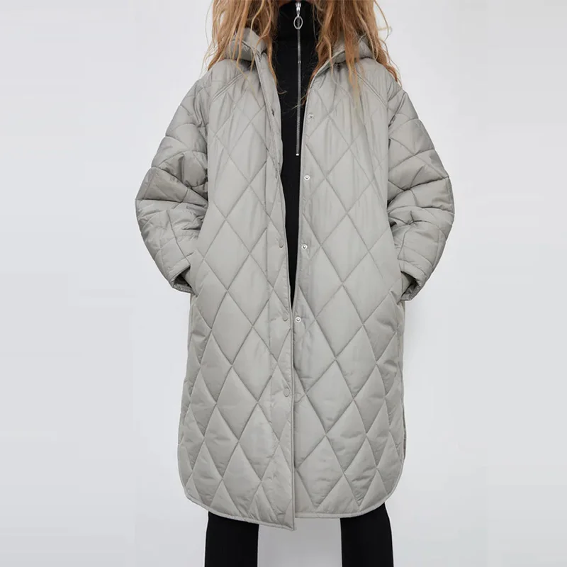 Winter Women's Coat Hooded Parkas Jackets Warm Long Jacket Hoody Overcoat Plaid Fashion Long Coat Solid Oversize Outwear 2023
