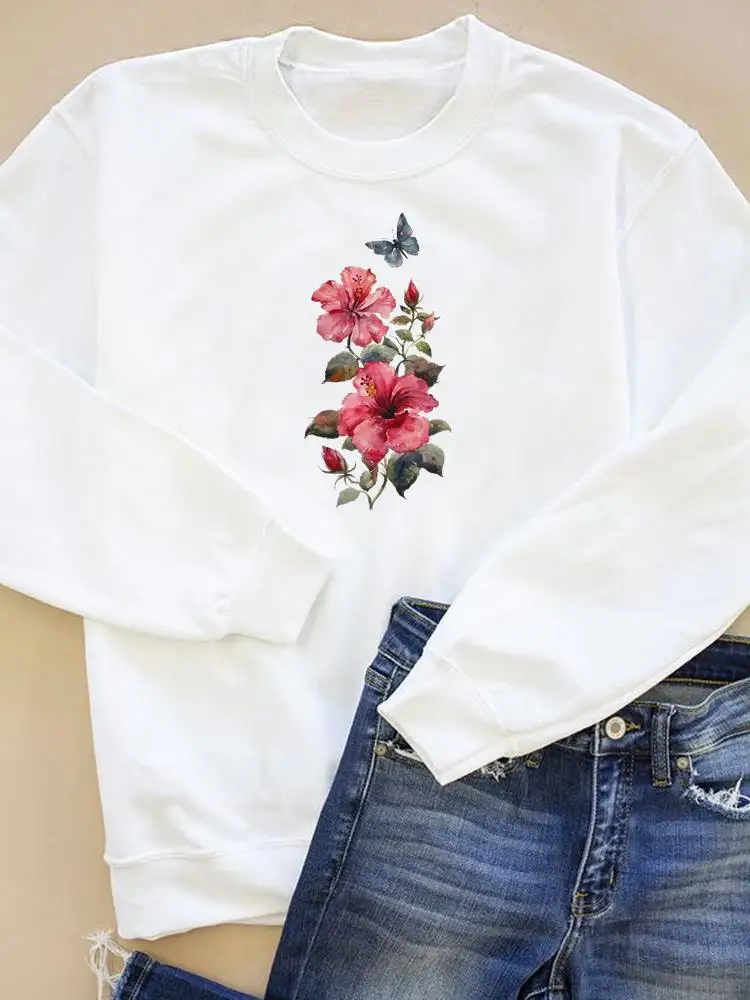 

Watercolor Flower Butterfly Graphic Clothes Autumn Spring Print Fashion Women Casual Sweatshirts Wear Clothing Pullovers