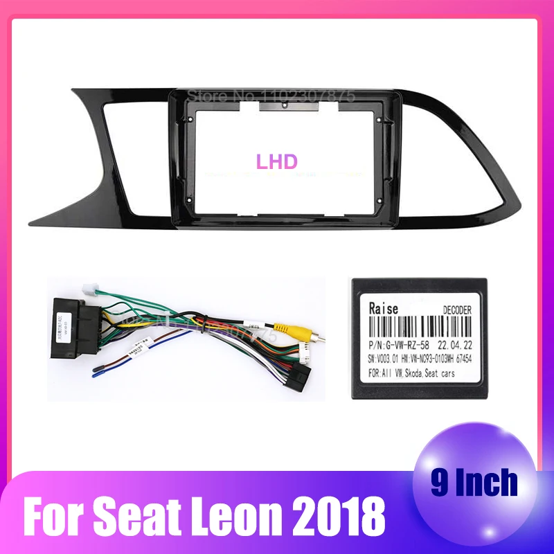 

9-дюймовый автомобильный радиоприемник, облицовочная панель для Seat Leon 2018, жгут проводов питания, коробка Canbus, аудио, приборная панель, компле...