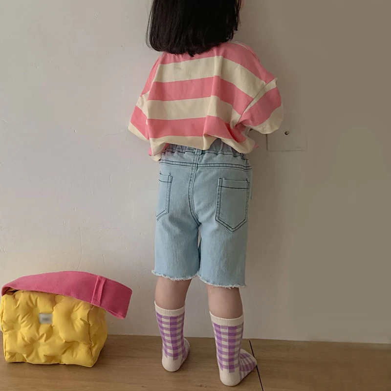 RiniLucia Baby Girl Cotton T-shirts Cute Kids Stripped T Shirt For Girls Children Summer Short Sleeve Tops Infant Clothing