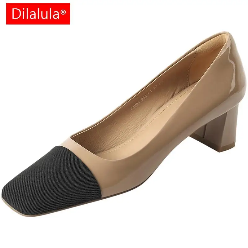 

Dilalula Women Genuine Leather Pumps Square Toe High Heels Fashion Elegant Mixed Colors Shoes Woman Spring Summer Office Party