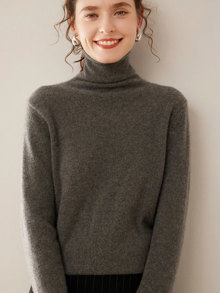 Женский осенне-зимний кашемировый свитер 100% водолазка с длинным рукавом пуловер