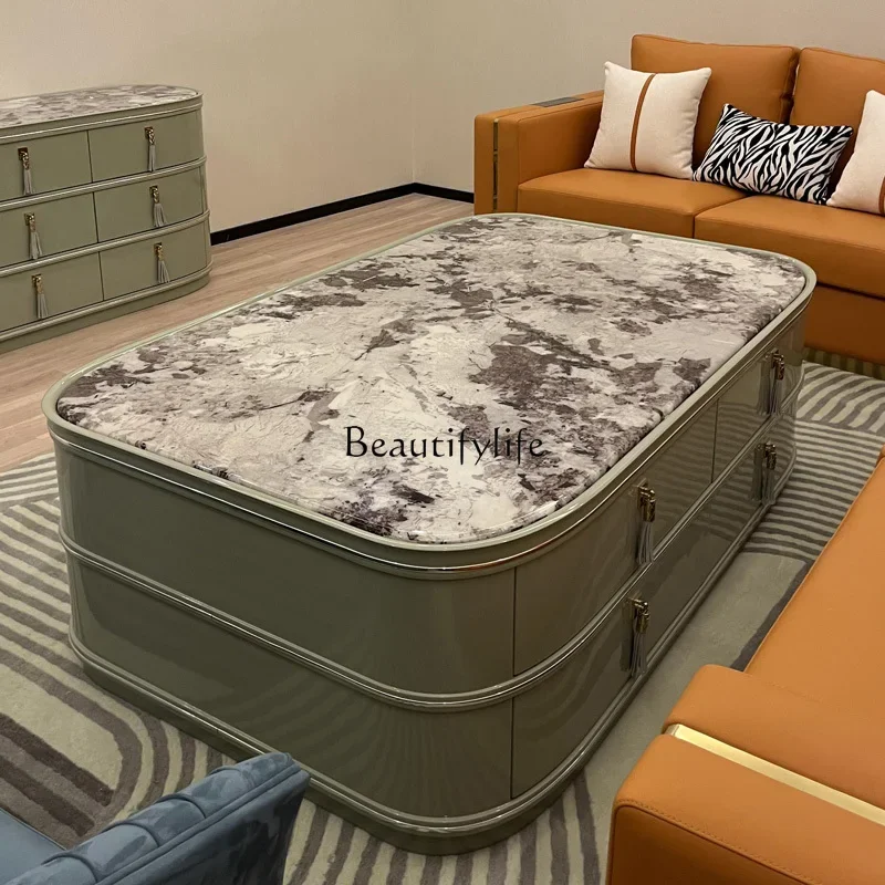 Итальянский светлый роскошный журнальный столик с мраморной поверхностью