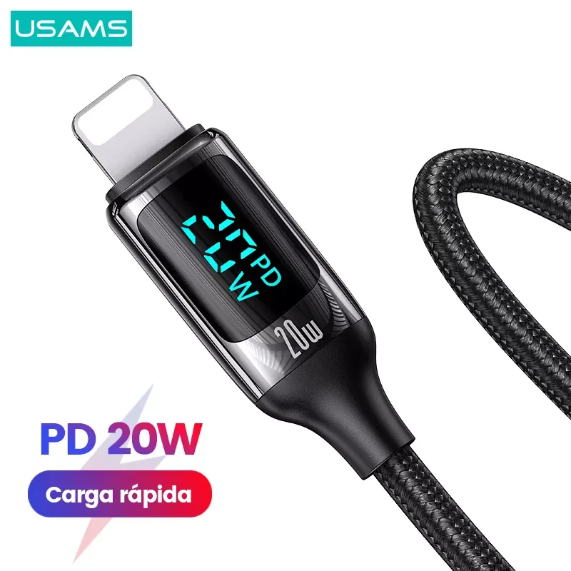 

USAMS PD 20W Digital Display Lightning Fast Charging Data Cable For iPhone 14 Plus Pro Max 13 12 11 Mini Pro Max X XS Xr 8 Plus